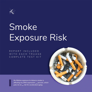 Smoke exposure risk report promo with ashtray of cigarette butts, Emagene Life functional medicine