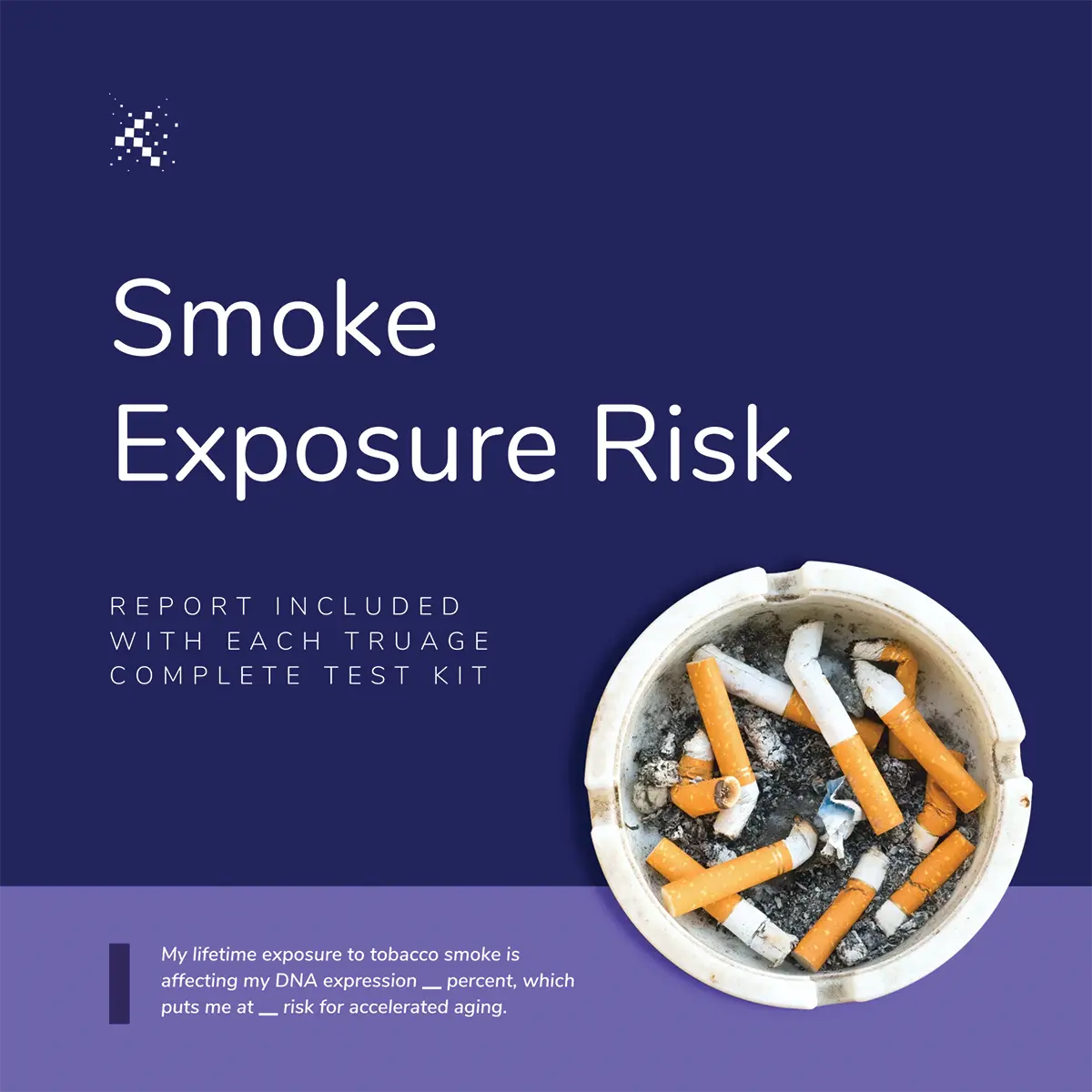 Smoke exposure risk report promo with ashtray of cigarette butts, Emagene Life functional medicine