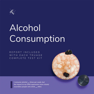 Emagene Life alcohol consumption DNA report kit promo with cocktail and berries on blue background.