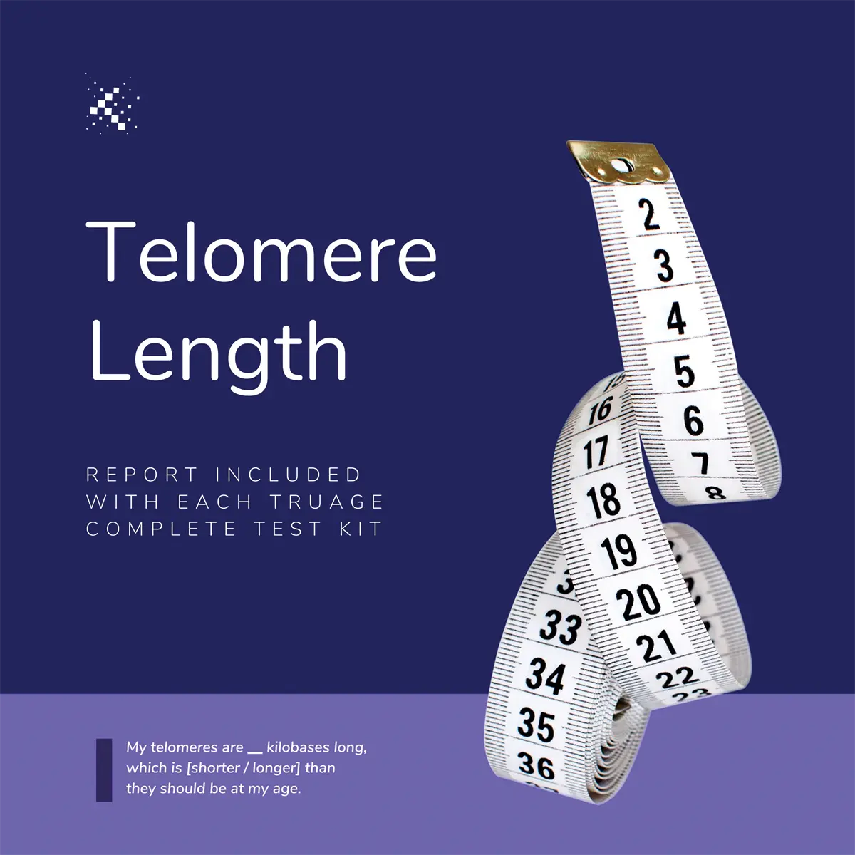 Telomere Length test kit report graphic with measuring tape, Emagene Life Malaysia