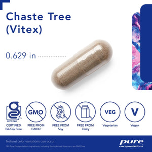 Chaste Tree Vitex supplement capsule, gluten-free, non-GMO, soy-free, dairy-free, vegan, by Pure Encapsulations