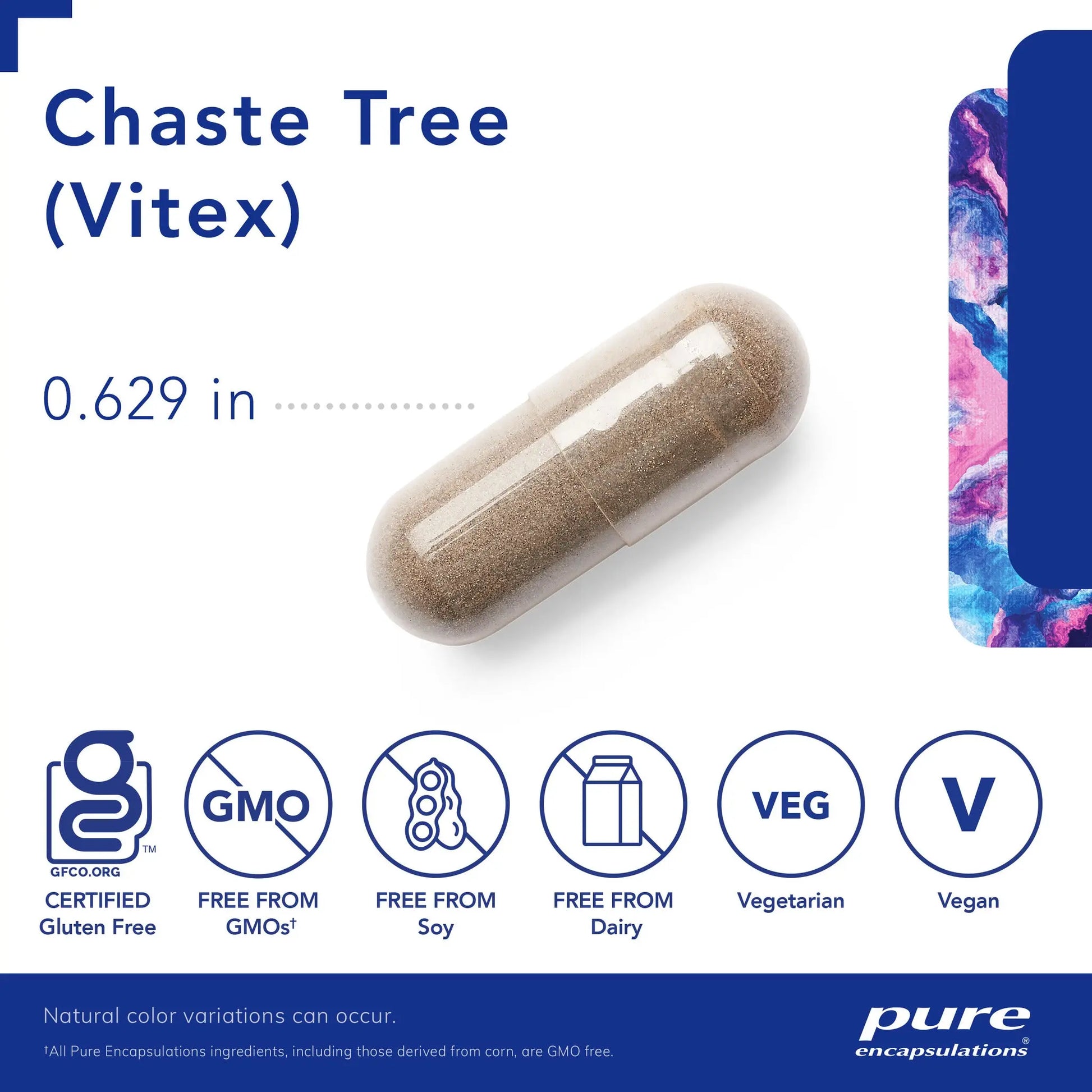 Chaste Tree Vitex supplement capsule, gluten-free, non-GMO, soy-free, dairy-free, vegan, by Pure Encapsulations