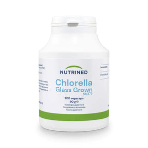 Nutrined Chlorella Glass Grown supplement bottle, 200 capsules, health product at Emagene Life