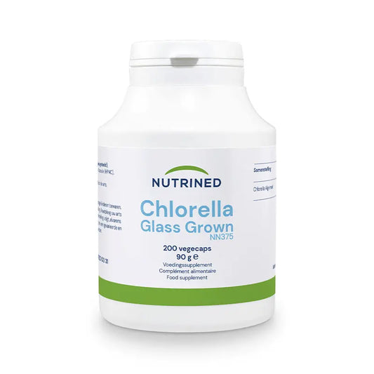 Nutrined Chlorella Glass Grown supplement bottle, 200 capsules, health product at Emagene Life