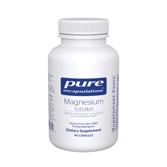 Pure Encapsulations Magnesium Citrate 90 capsules dietary supplement bottle, gluten-free, non-GMO