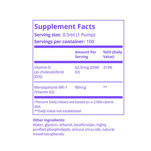 Emagene Life supplement facts label with vitamin D3, K2, serving size, and ingredient details